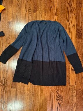 Women's Navy and Black Open-Front Cardigan Sweater